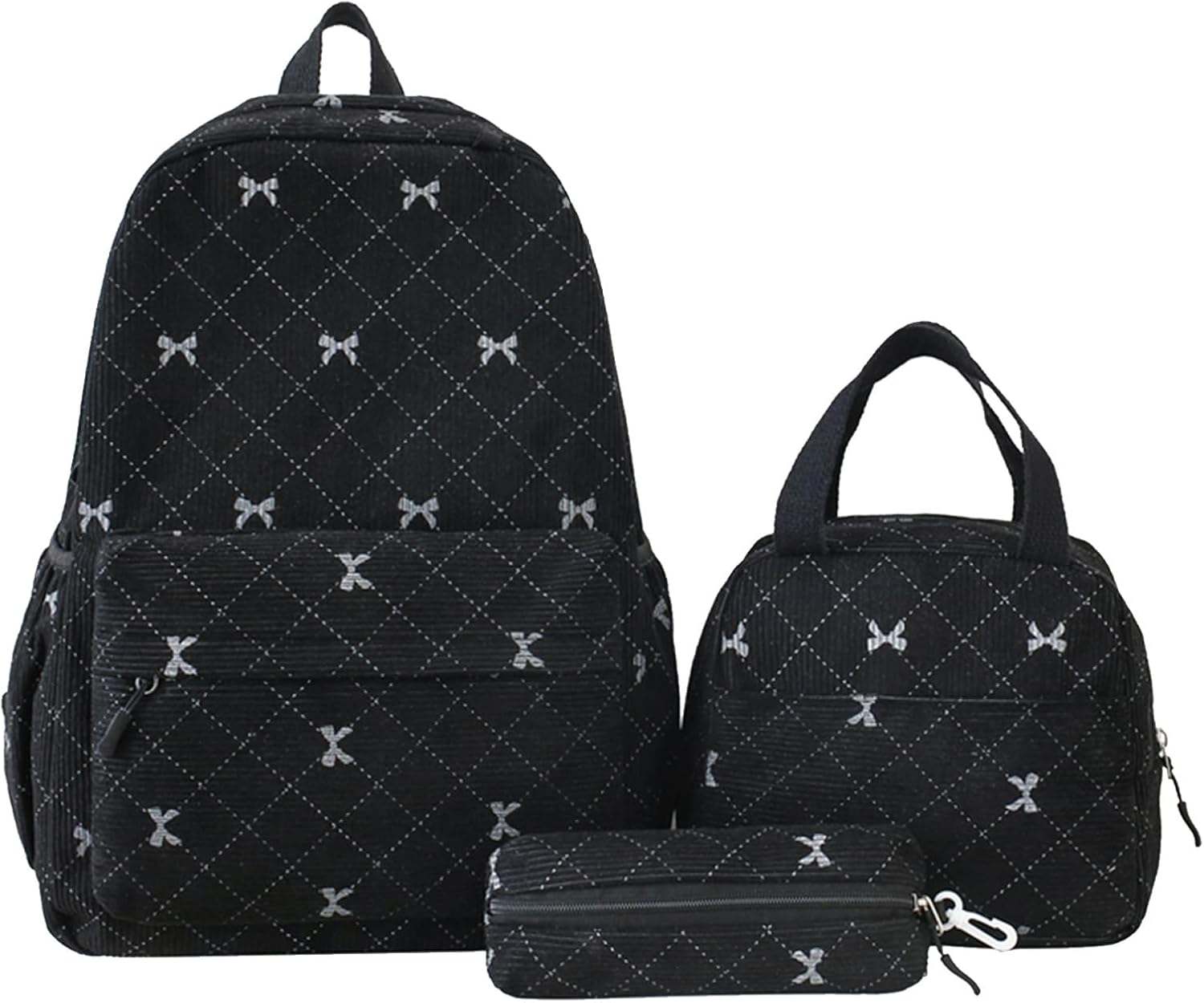 Bow Backpack Corduroy Cute Backpack Set Preppy Aesthetic Daypack Coquette Rucksack for Casual Travel