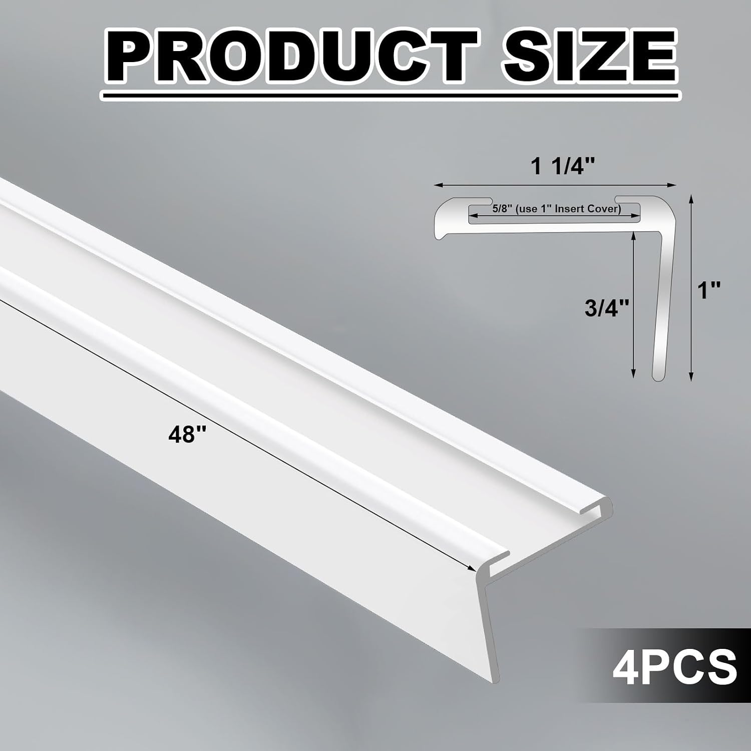 Zonon 4 Pack RV Insert Roof Trim with 3/4" Leg 48inch Length Exterior Molding RV Roof Trim, Aluminum(White)