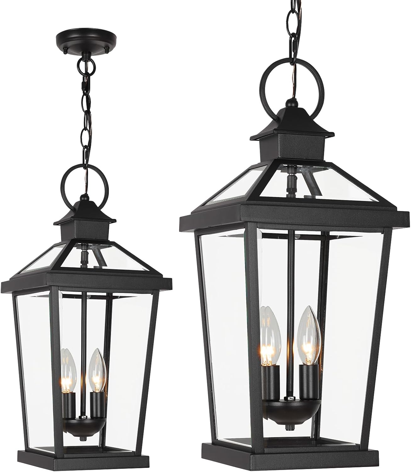 Photo 1 of  JYZ Outdoor Pendant Light Fixture, 20 Inch Waterproof Black Hanging Lantern with Clear Glass, Anti-Rust Exterior Chandelier for Porch, Patio, Entryway, Front Door JYOPL06-L 