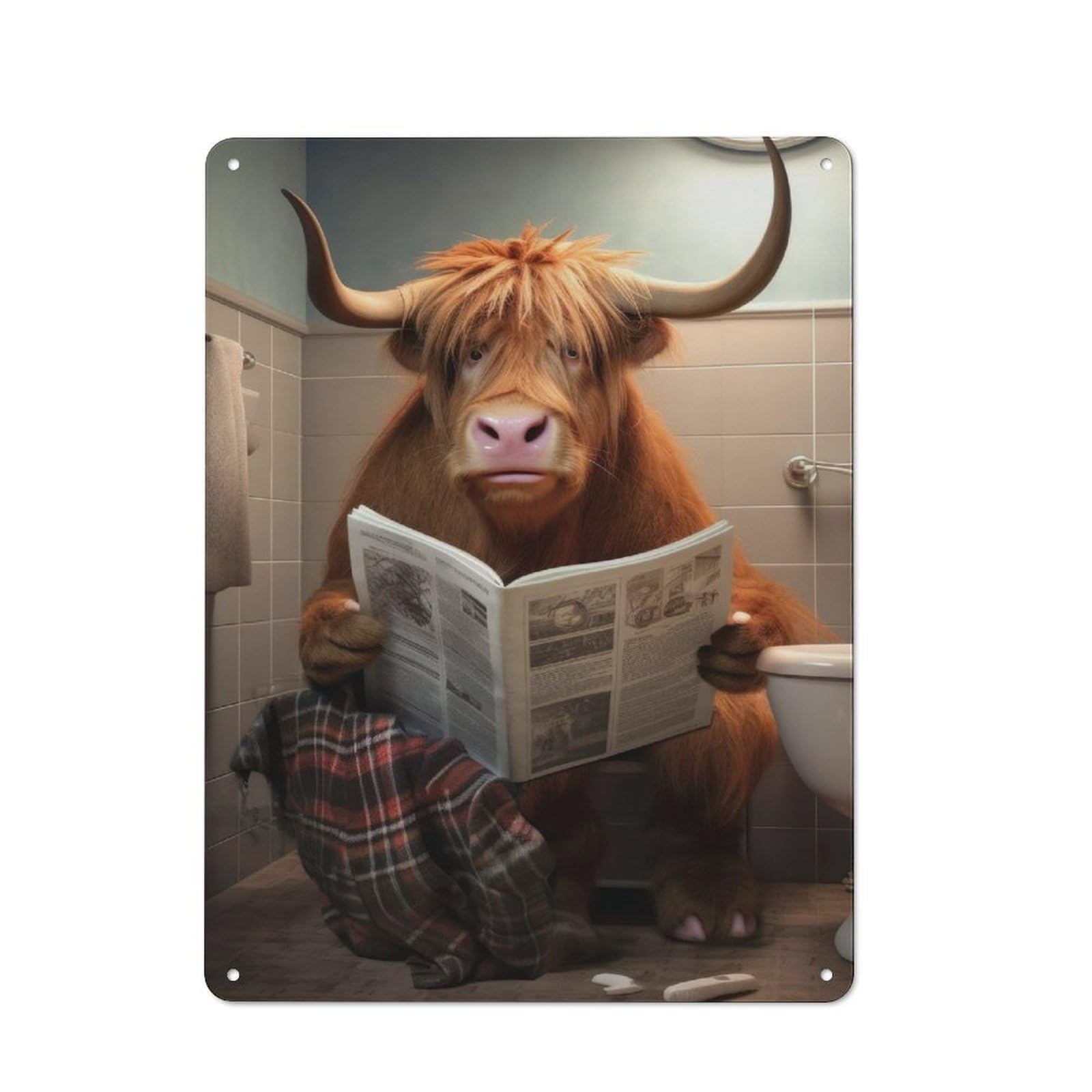 Junmoney Style-24 Bistro Style Highland Cow Toilet Tin Wall Sign 40X30cm, Shop Wall Decor For Takeaway, Bar, Kitchen Or Counter Area