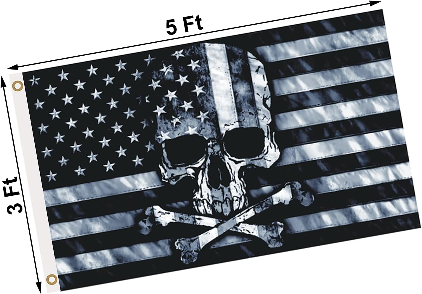 Skull And Crossbones Flag 3 X 5 Ft Outdoor, Double Sided Funny American Pirate Flag For Outside, 3Ply Black And White Grey American Skull Flags Banner With UV Fade Proof