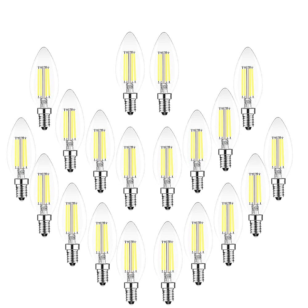 Lampadine a Candela E14 LED, 20 Confezioni Lampadine LED 6500K Lampada a Luce Bianca Fredda, 4w è Equivalente a una Lampada Alogena da 40W,Lampadine a Filamento Non Dimmerabili AC220-240V