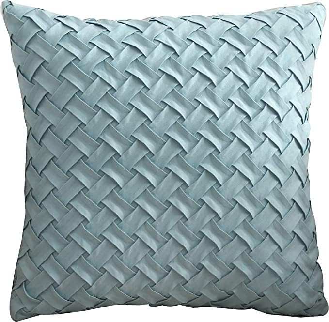 Set of 2 Car Backrest Hand Woven Suede Cushion, Living Room Sofa Pillow Covers Throw Pillow Covers (18x18 Pack of 2, Water Blue)