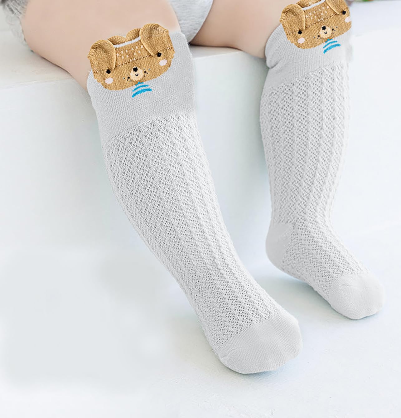SYGA Pack of 3 Baby Socks Boneless Over-The-Knee Thigh Socks Knitted Socks Suitable For 1-3 Years Old (White-Pink-Grey Size M) 2