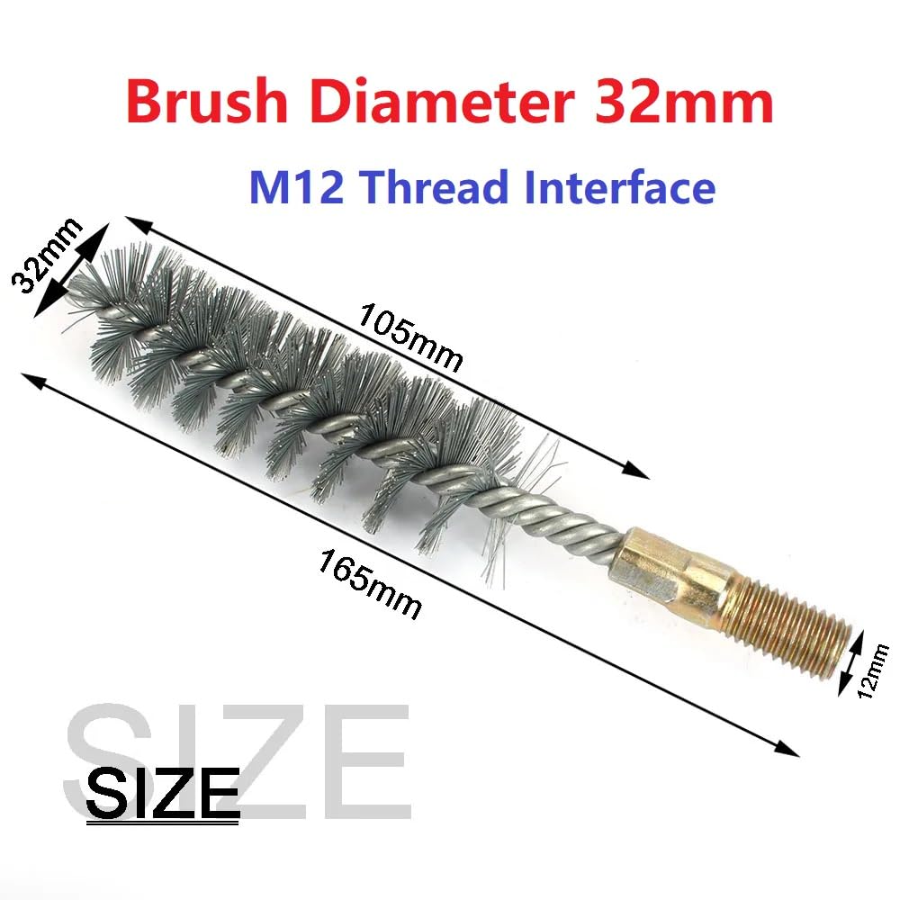 MiJunHD Steel Wire Tube Cleaning Brush, 32mm Round Chimney Cleaning Brush, M12 Thread Interface for Plumbing and Mechanical (1Piece) - Image 2