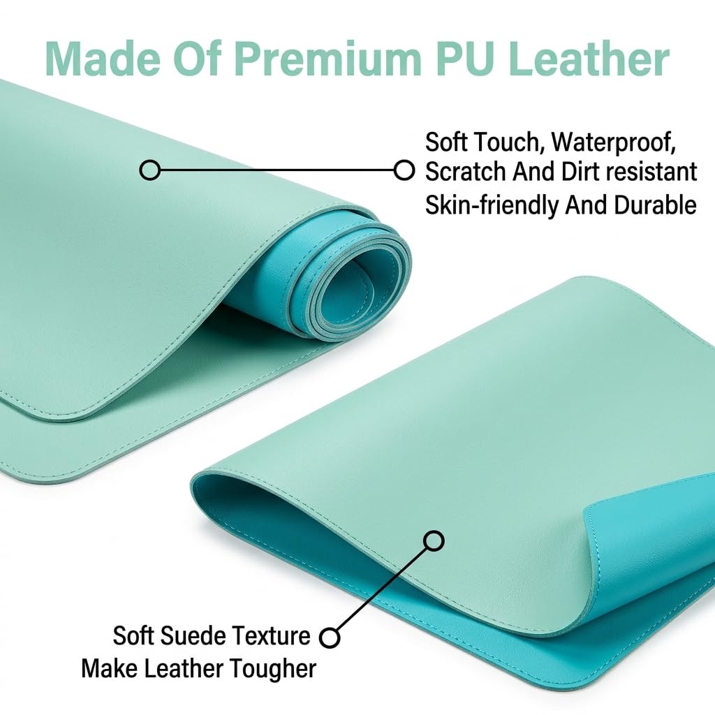 Double Sided Nail Art Table Mat, Soft Microfiber Leather Nail Hand Rest Mat, Waterproof Nail Arm Rest, Nail Mat for Manicure Table Nail Technician, for Desk, Dining Table, Green & Blue (MAT ONLY)