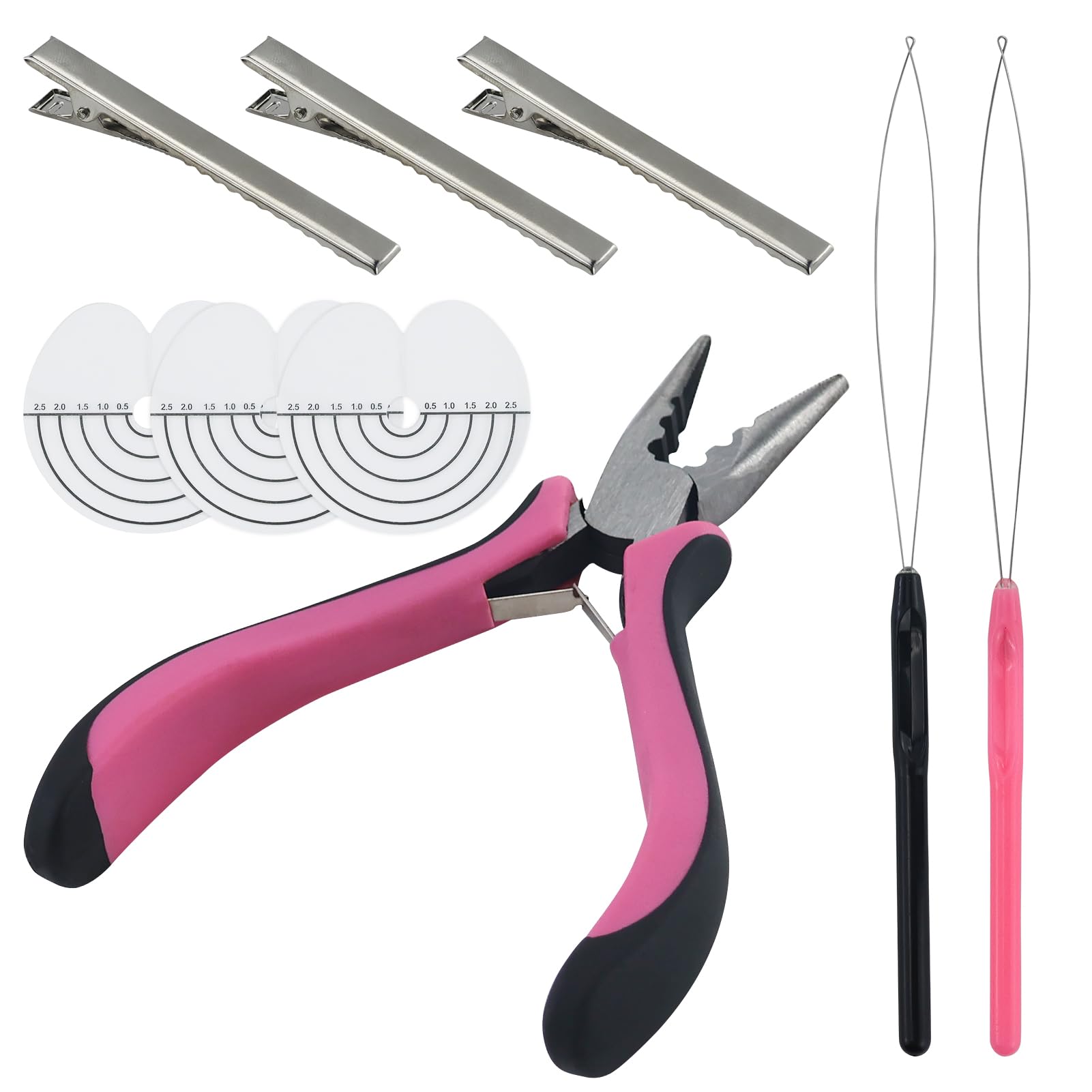 Restalladnwest Pink Hair Extension Pliers For Removal Professional Hair Extensions Kit Tools With Loop Threader For Micro Rings Nano Beads 3 Holes Plier