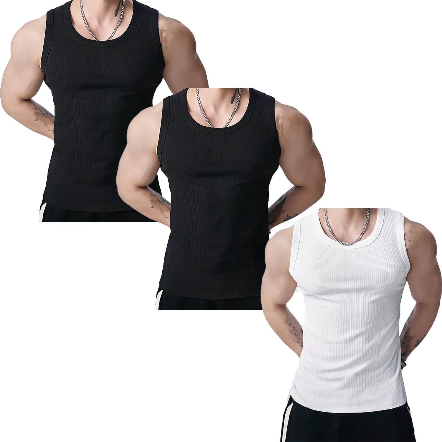 Męska koszulka z szerokim paskiem, prążkowana, slim fit, bez rękawów, na siłownię, do treningu i noszenia na co dzień, oddychająca koszulka basic