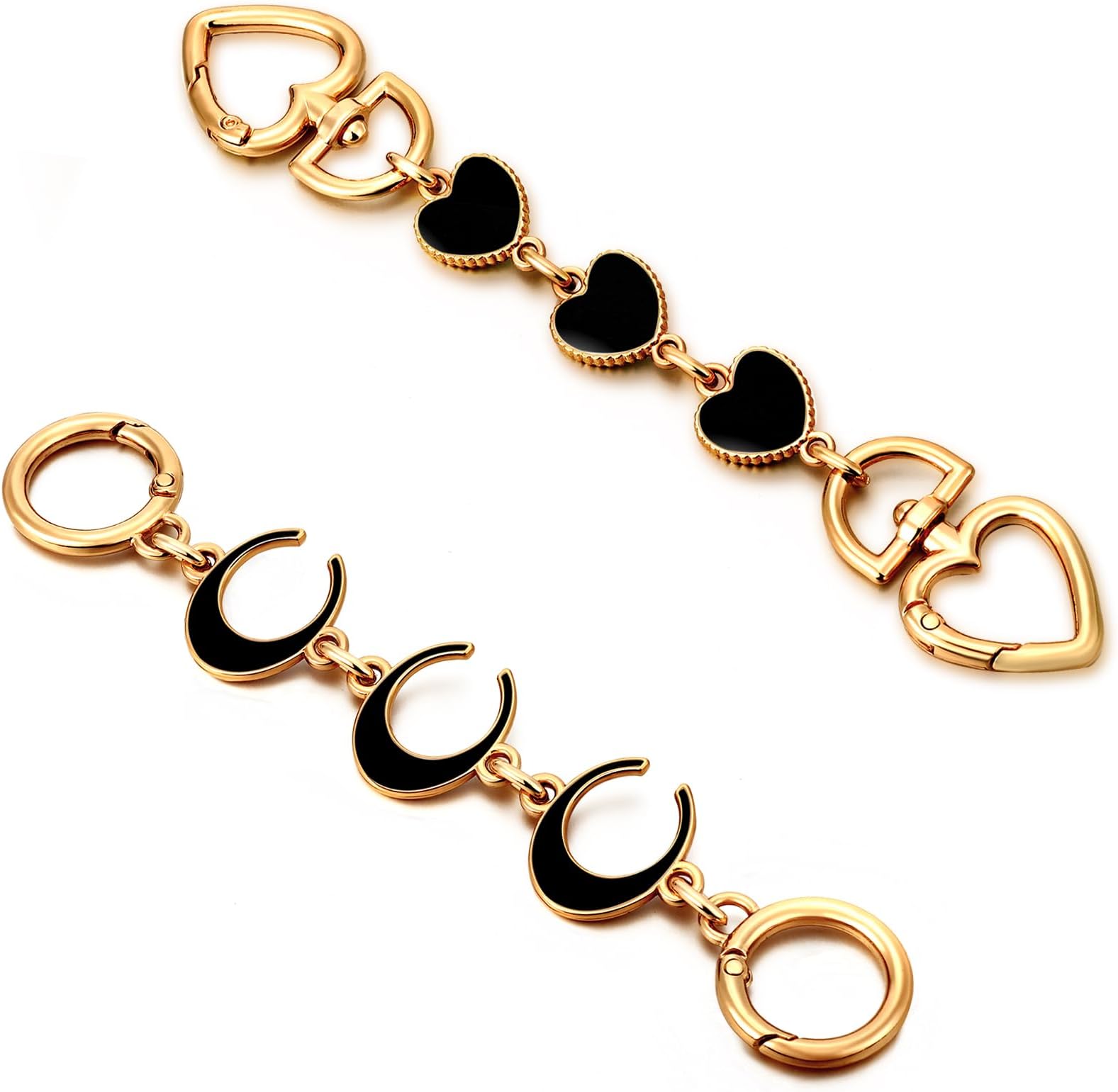 2Pcs Bag Extender Chain Heart Moon Purse Strap Extenders for Handbags Purse Extender Chain Gold Chain Purse Strap Replacement Black Purse Accessories Bag Charms for Handbags Purse Making Supplies
