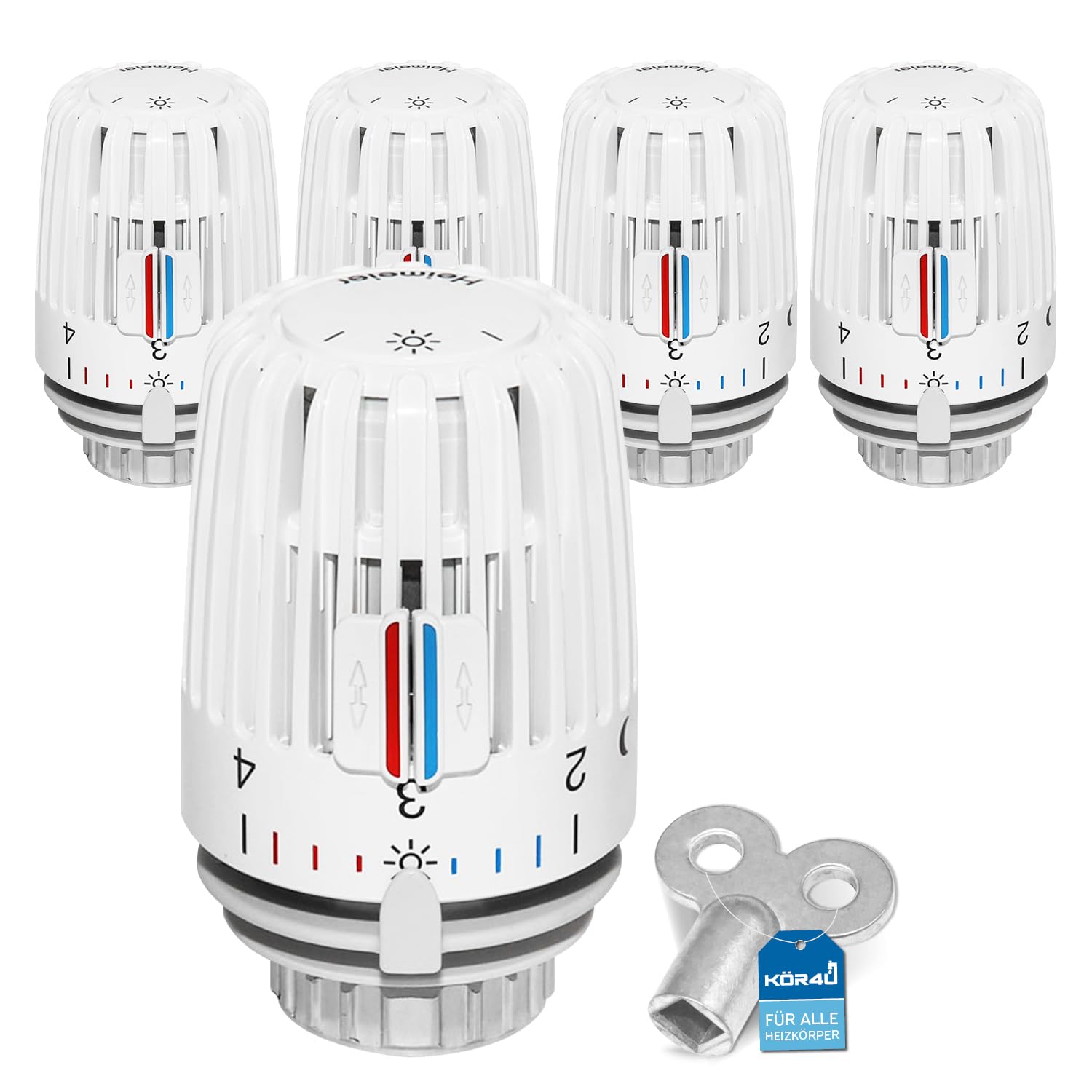 5x IMI Heimeier Thermostat-Kopf 7000-00.500 mit Nullstellung, inklusive 5x kör4u Entlüftungsschlüssel