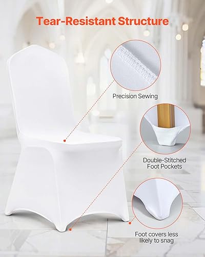 Miniatura 6 de VEVOR 100 fundas de silla blancas de poliéster y elastano fundas elásticas para sillas de boda fiesta comedor banquete sin pinzas fundas para sillas