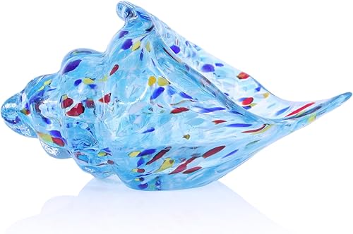 Vista 13 de Estatuas de caracolas de vidrio soplado a mano, arte moderno de cristal de mar multicolor, decoraciones de concha de mar para habitaciones temáticas