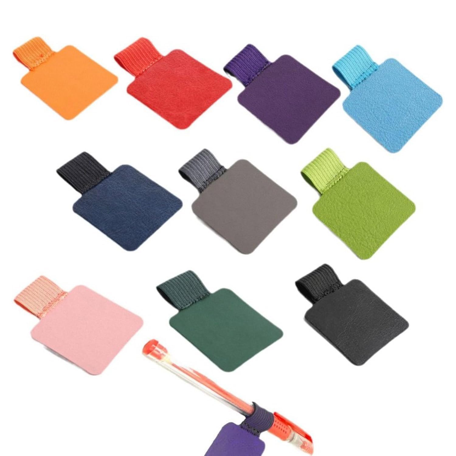 Flosfjylo 12 Pcs Pen Holder for Notebook Self Adhesive Leather Pen Loop Notebook Self Adhesive Pen Ring 12 Colors Pen Ring Elastic Pen Holder Suitable for Tablet,Diary,Calendar,Notebook
