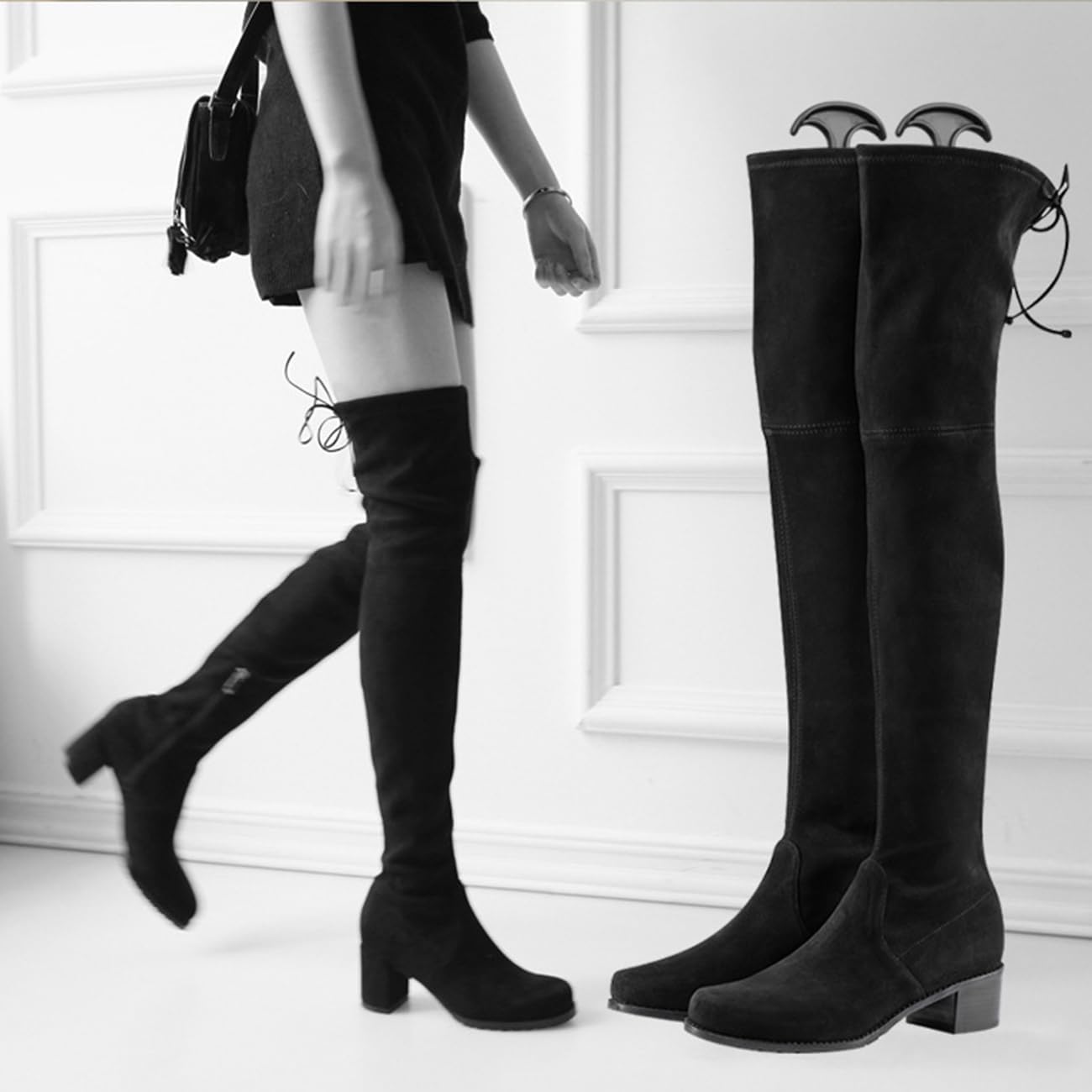 High boot shoe trees, 2-pack, 12-inch adjustable, with handles, wrinkle-resistant, suitable for cowboy boots.