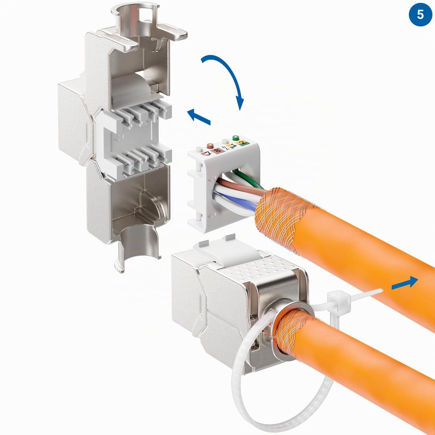 deleyCON 4x CAT6a Keystone Jack Module Avec 4x 2-Port Adaptateur Pour Profilé Chapeau Comme Set Métal STP Blindage RJ45 Femelle 10 Gbit/s Réseau Montage Snap-In Pour Profilés Chapeau 35mm