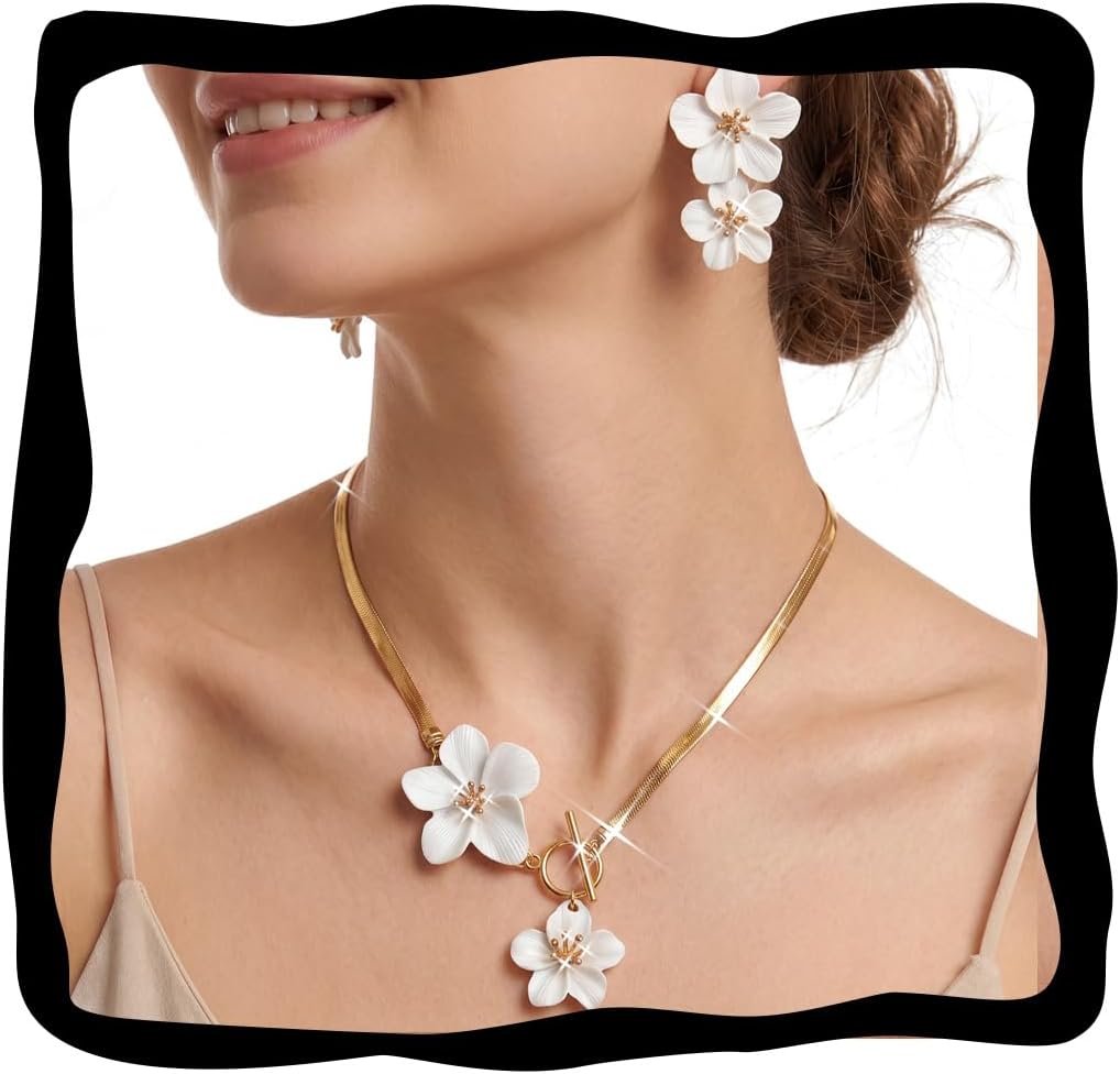 Flower Jewelry Sets Statement Floral Necklace Earring Set for Women
