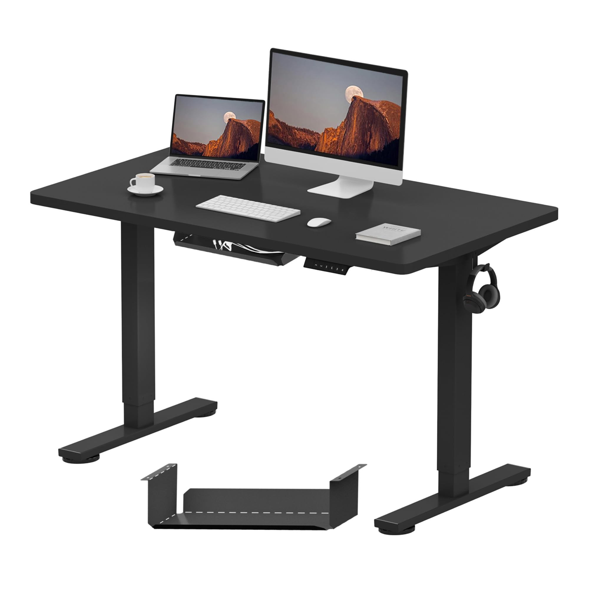 E1 Height Adjustable Electric Standing Desk with Desktop Two-Stage Heavy Duty Steel Stand up (Black Frame+ Black Desktop)