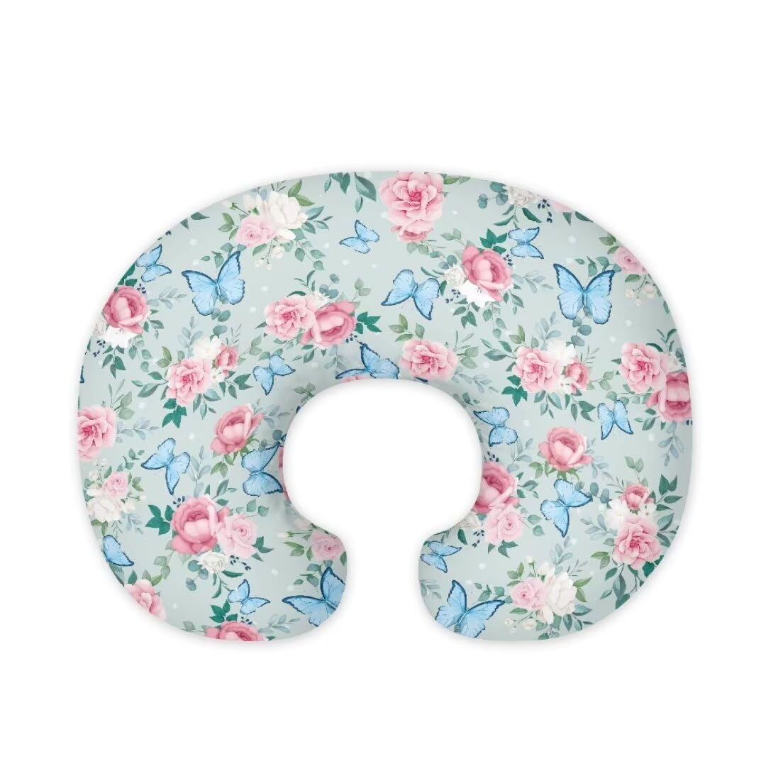 Butterfly Flowers Nursing Pillow Cover Stain Resistant Breastfeeding Pillow Slipcover Lightweight Pillow Cover for Nursery