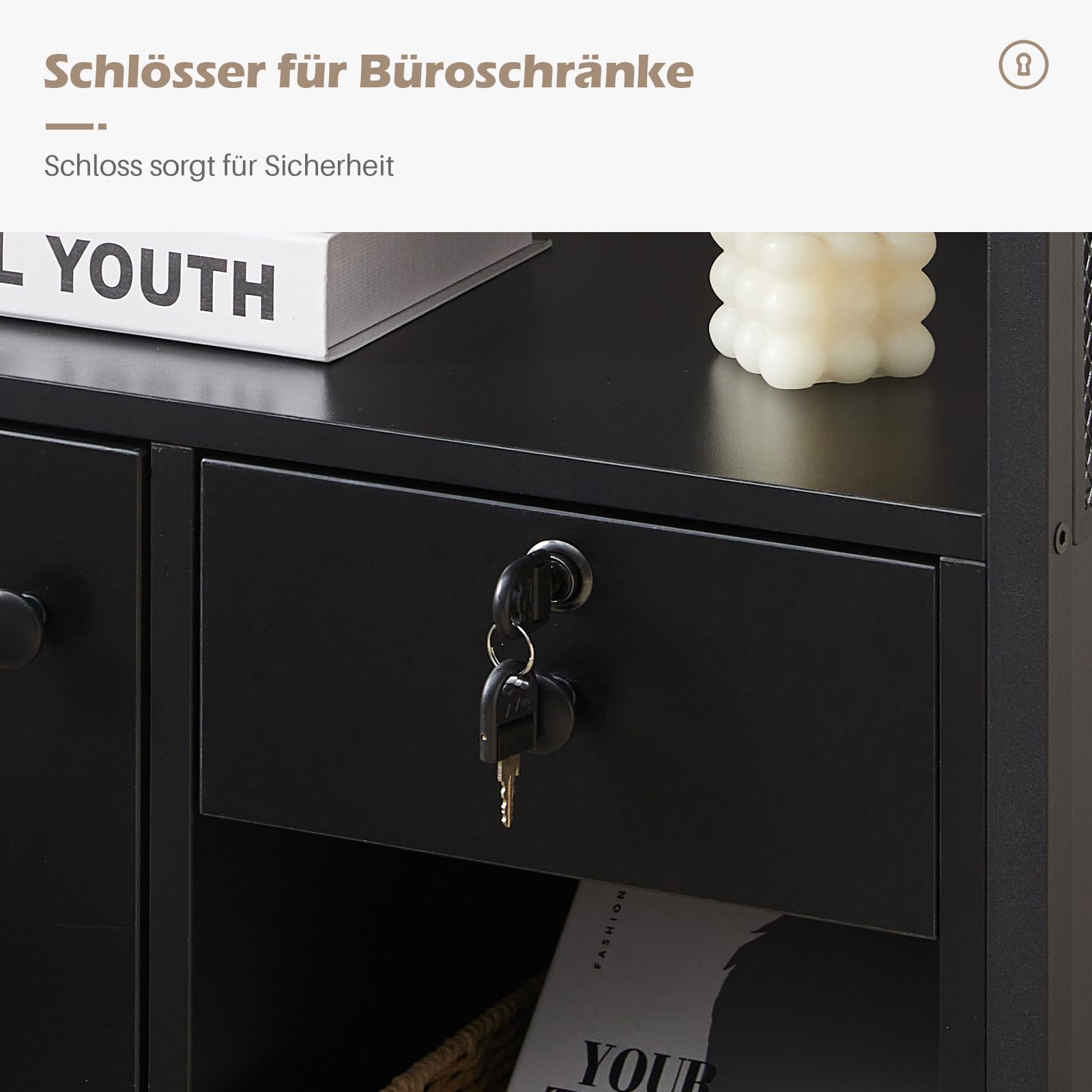 TUKAILAi Caisson de Bureau Rangement Avec USB Port, Caisson Imprimante Mobile à Tiroir Verrouillables, Caisson Imprimante Mobile avec Roulettes pour Format A4 Style Industriel (Noir)