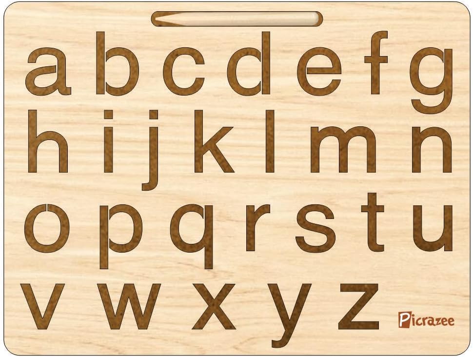 Picrazee Educational Wooden Tracing Board for Kids | Handwriting and Learning Slates for Children (Small Alphabet)