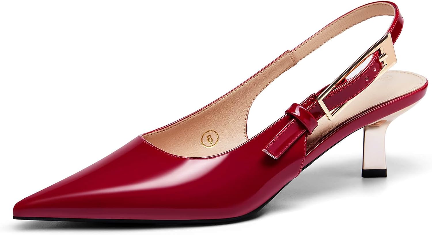 Coutgo Womens Slingback Kitten Heels Closed Pointed Toe Pumps Buckle Strap Wedding Party Dress Shoes