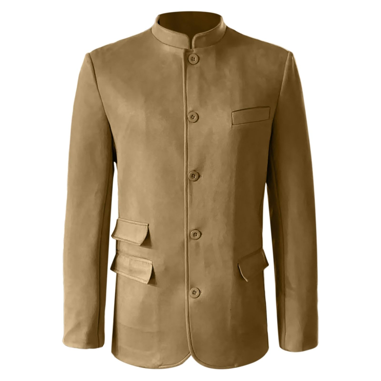 Generisch Sakko Herren Trachtensakko Einfarbig Vintage Trachtenjacke Mit Stehkragen Wildleder Jacke Knopf Casual Anzugjacke Outdoor Windbreaker Anzugsakko Slim Fit Winterjacke