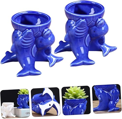Miniatura 3 de YARNOW 3 Pairs Dolphin Pen Holder Ornament Sea Animals Indoor Plant Pot Suculentas Pencil Cup Ceramic Planter Succulent Planter Pots Dolphin