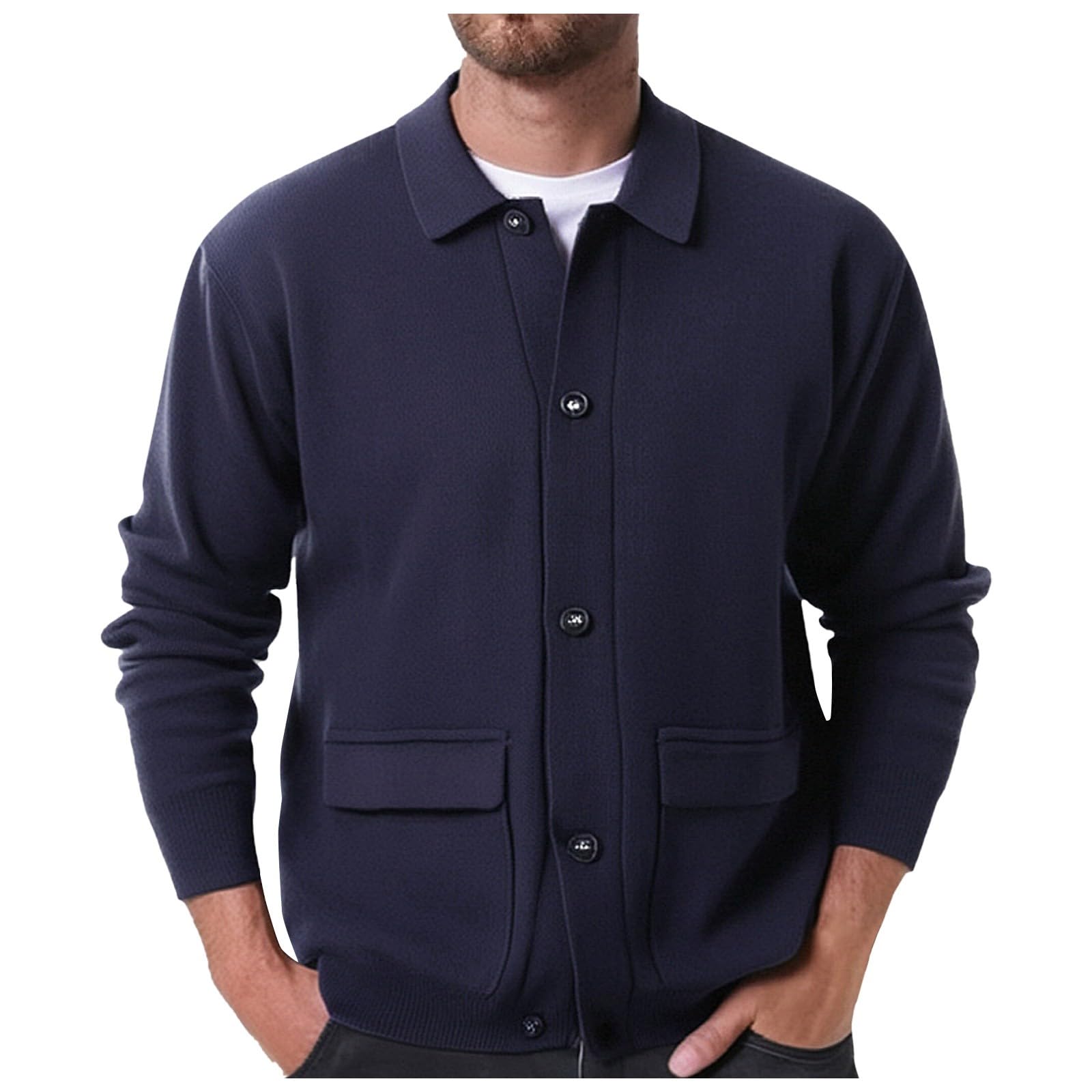 Cardigan Punto Botones Hombre, Chaqueta Punto Hombre con Cuello En V Forrado con Botones De Punto Grueso Chaqueta De Transición Cálida Rebecas con Botones Y Bolsillos para Exterior El Ocio