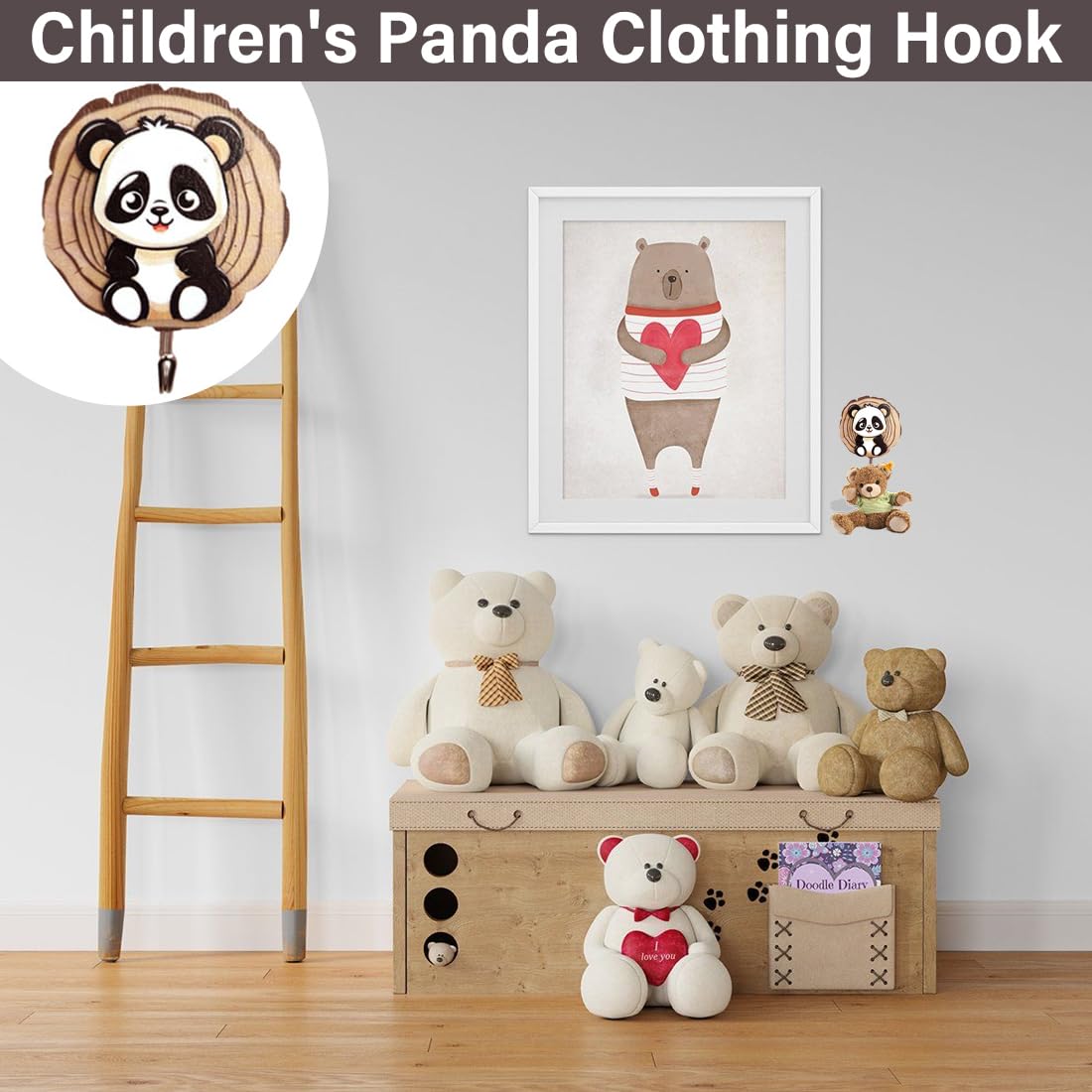 Ganci Autoadesivi per Bambini Panda, Appendini da Parete per Animali, Cappelli, Cucina e Bagno 4 Pezzi
