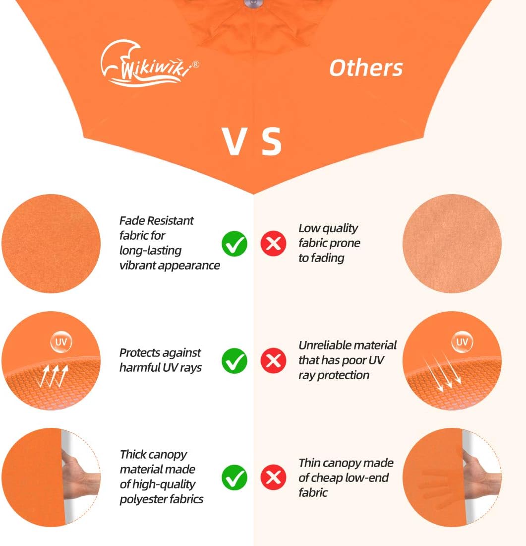 wikiwiki 9ft Patio Umbrella Outdoor Market Table Umbrella with Push Button Tilt and Crank (Orange)