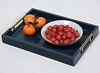Vista 4 de Bandeja para servir con asas de metal pulido, bandeja rectangular de 16.5 x 12 pulgadas, bandeja decorativa moderna, bandeja otomana grande