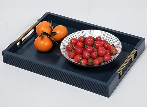 Miniatura 4 de Bandeja para servir con asas de metal pulido, bandeja rectangular de 16.5 x 12 pulgadas, bandeja decorativa moderna, bandeja otomana grande,