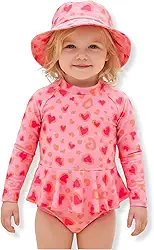 Maiô infantil Menina Manga Longa Proteção Uv Com Chapéu Babadinho