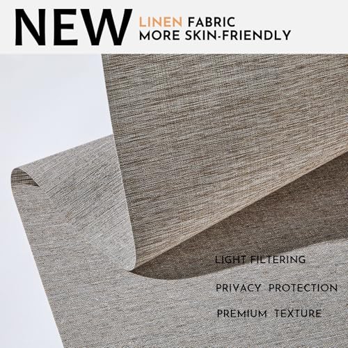 Image of Persilux Light Filtering Roller Shades for Indoor Window Blinds,Cordless,Linen Fabric,Thermal Insulated Fabric UV Protection Shades for Home,Office,Bedroom,Door,Light Filtering-Stone Grey,Custom Size