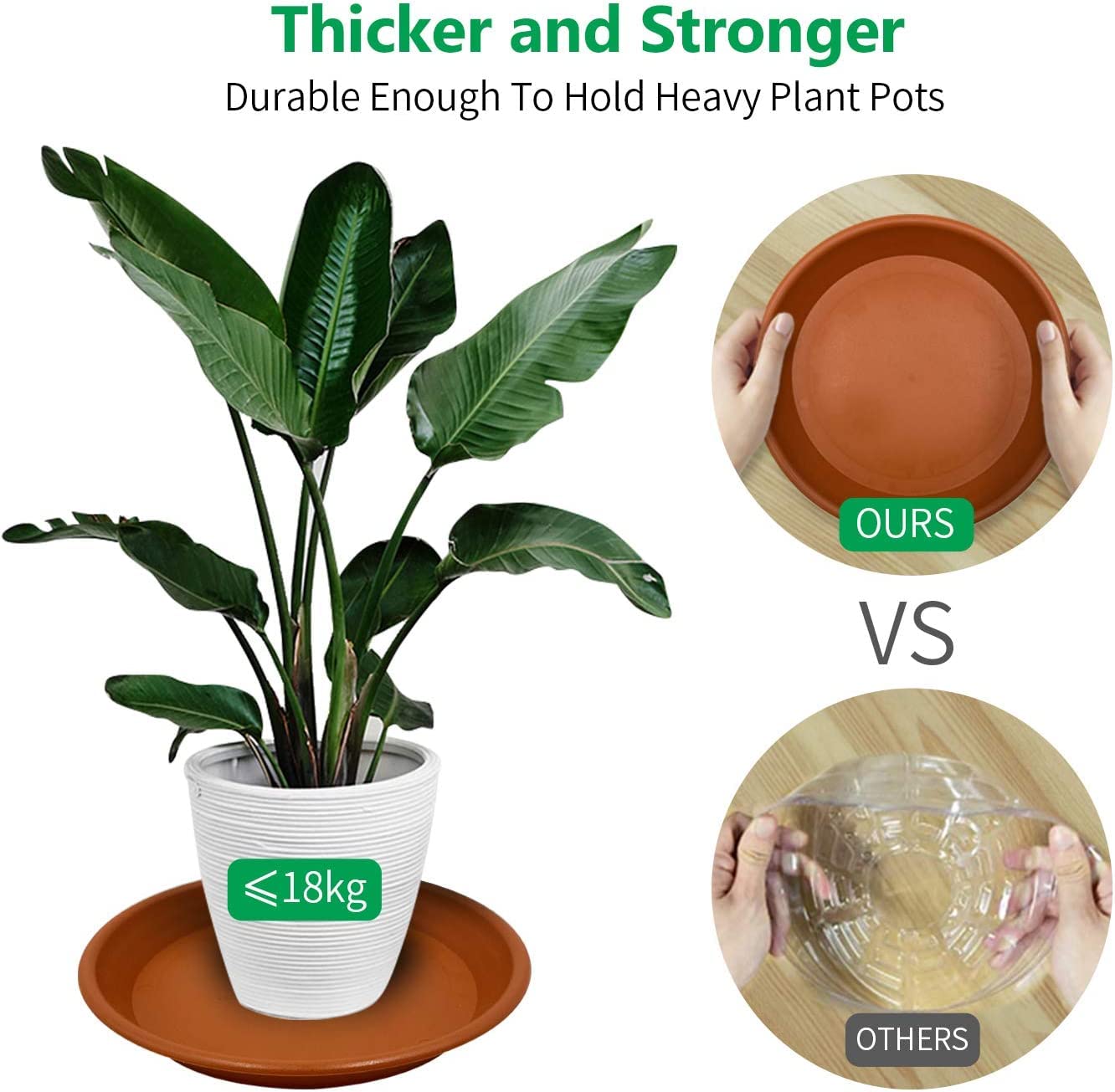 Plant Saucers - 4 Pack of 12 inch - Durable Thicker Plastic Plant Tray Flower Pot Saucers for Outdoors Indoors Flower Pots and Planters, Terracotta - Image 3 thumbnail