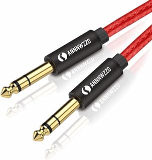 ANNNWZZD TRS Cable, 6.35mm Guitar Cable Instrument Stereo Audio Nylon Braided Jack Lead for Bass Guitar, Electric Guitar, Amp, Keyboard 2m