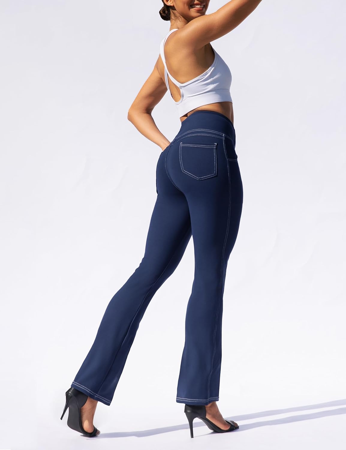 VOOVEEYA Women's Fleece Lined Leggings Flare Pants with Pockets Thermal Warm High Waisted Winter Bootcut Yoga Dress Pants - Image 2