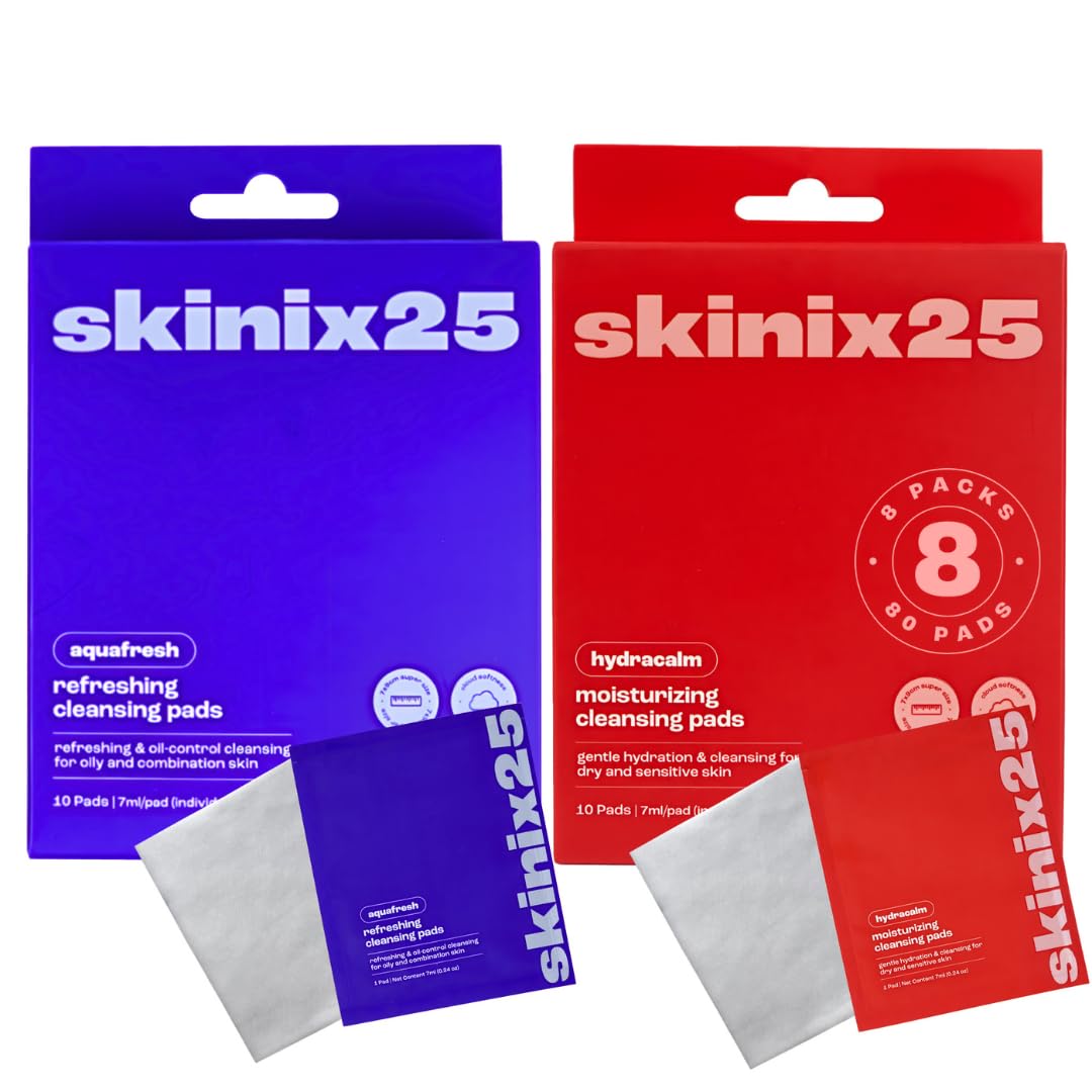 Hydracalm & Aquafresh Facial Cleansing Pads – 80 Individually Wrapped Cotton Wipes | On-the-Go Face Wipes for Travel, Gym & Daily Skincare | Hydrating + Oil-Control Cleansing Pads for All Skin Types