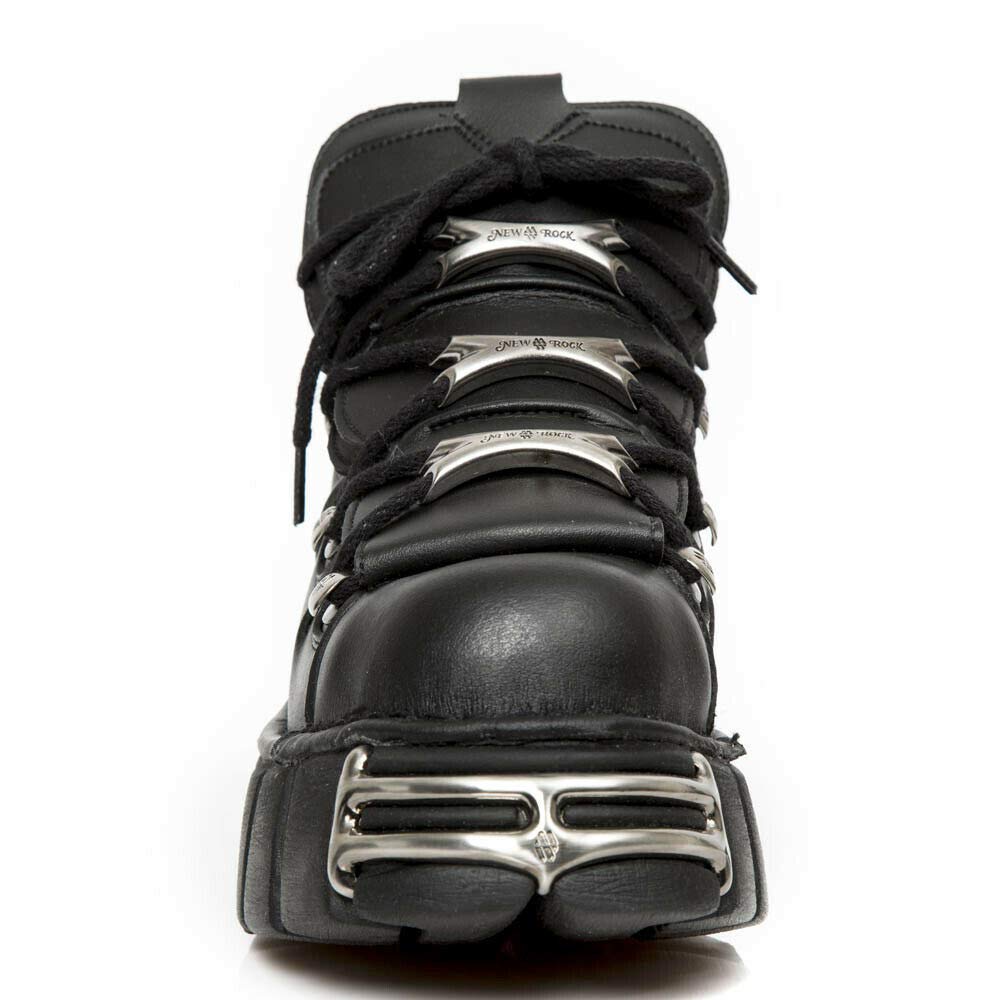 Stivaletti Unisex con Zeppa New Rock M-106-VS1 in Pelle Vegana Nera Metallizzata Stile Gotico Punk Rock