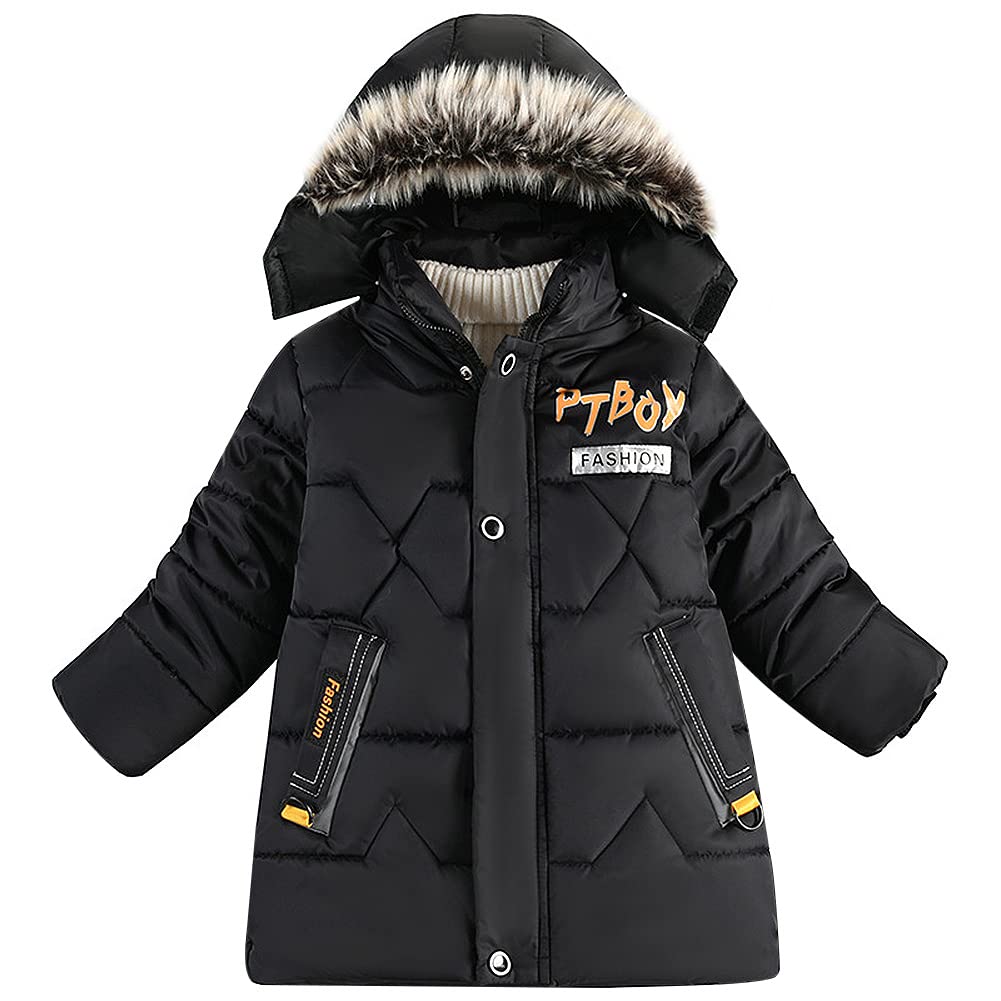 Niño Abrigo Acolchado Algodón con Felpa Interior Chaqueta de Inviern con Pelo Capucha Calida Ropa Exterior