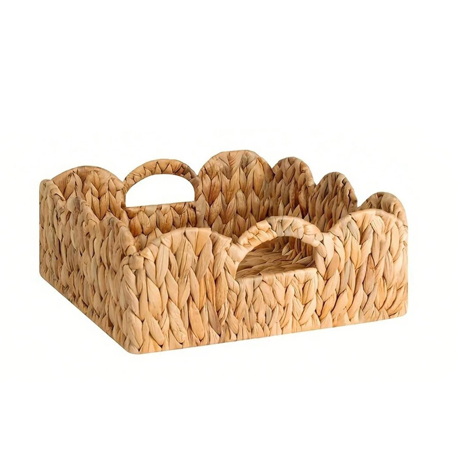 Caja de fibra natural, jacinto de agua, con borde de encaje, cesta de almacenamiento decorativa