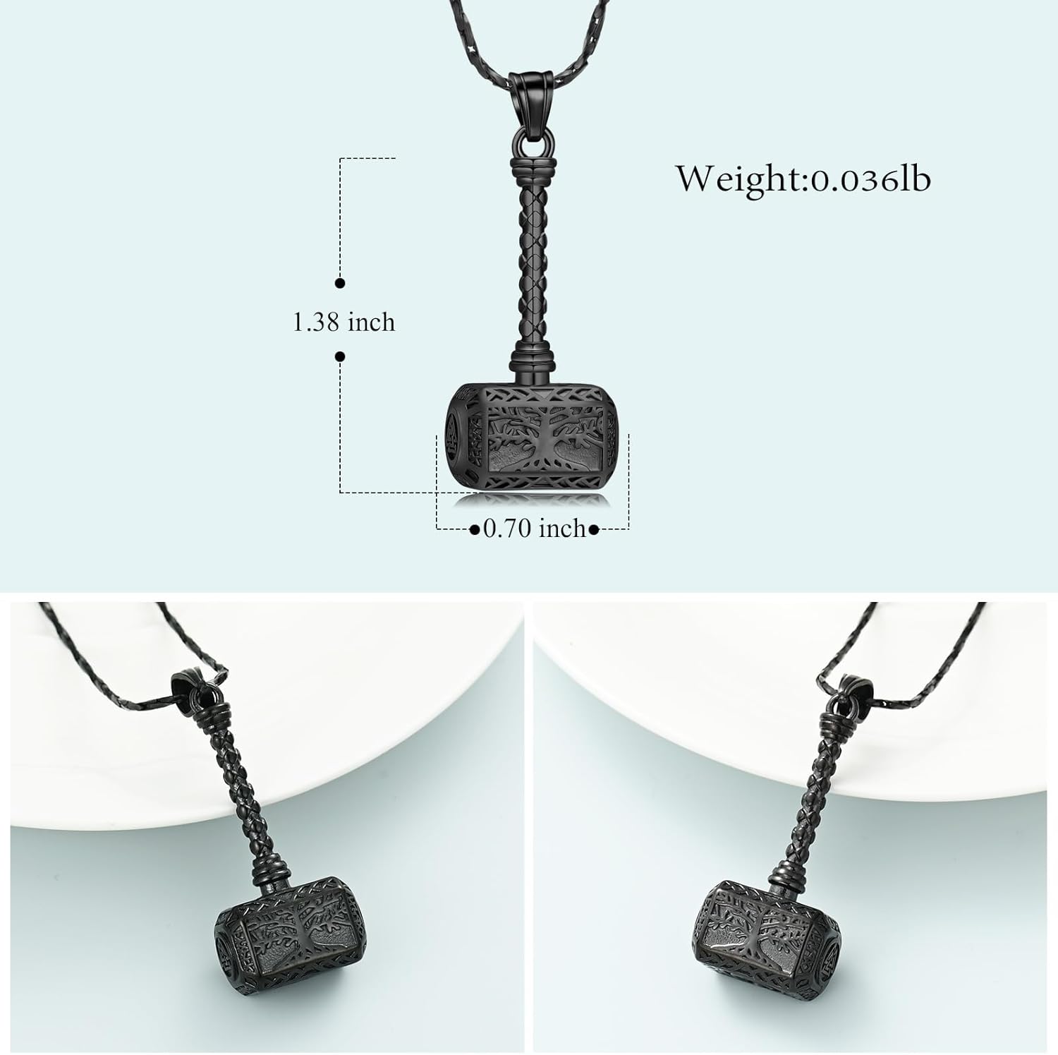 Imrsanl Viking Thor's Hammer Urn Necklace for Ashes Tree of Life Cremation Jewelry Ashes Holder Keepsake Human Memorial Pendant for Women Men - Image 2