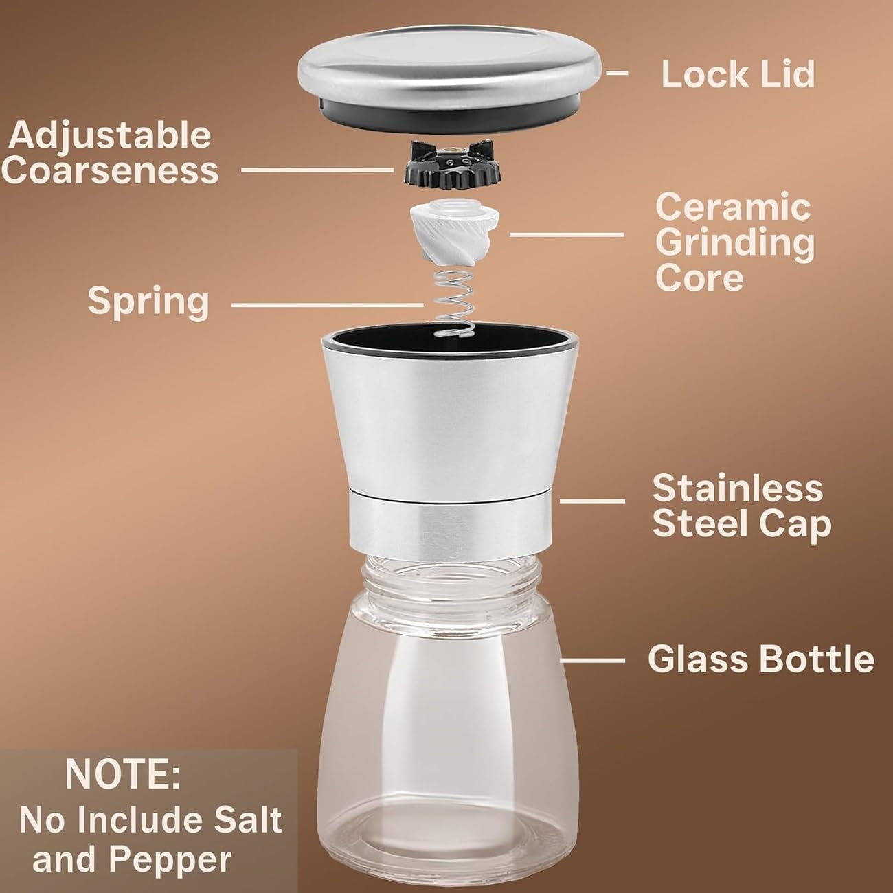 Stainless Steel Salt & Pepper Grinder Set - Adjustable Coarseness -7 Stainless Steel Salt & Pepper Grinder Set - Adjustable Coarseness -7