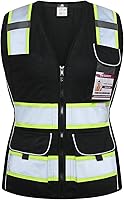 Vista 1 de Dib Safety Chaleco para mujer con bolsillos, chaleco reflectante de malla de alta visibilidad, ANSI Clase 2 fabricado con cinta reflectante 3M, Negro