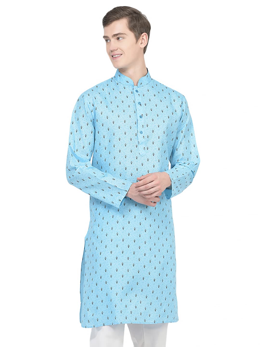 SG LEMAN Knee Length Solid Kurta for Men | Cotton Blend | Long Sleeve | Ethnic Wear for Men | Party and Weeding wear Kurta