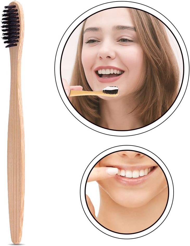Bamboo Activated Charcoal Toothbrush KUXIEN Slim Design Ultrafine Natural Toothbrushes,Toothbrushes For Sensitive Gums for Teeth Whitening - Adult Tapered Soft Bristle Toothbrush