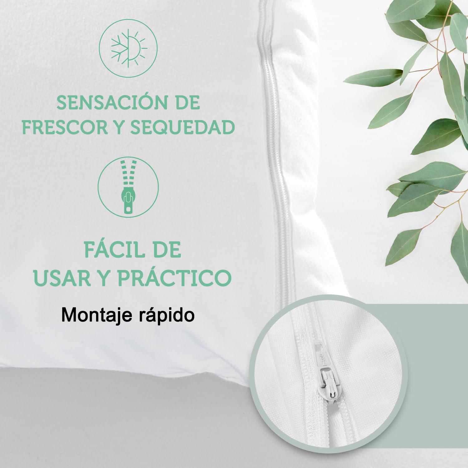 Funda Protectora Almohada 50x70 cm (Pack 2) en Tencel™ Impermeable con Cierre de Cremallera - Certificado Oeko-Tex® en Fibra Ecológica y Sostenible Aegis