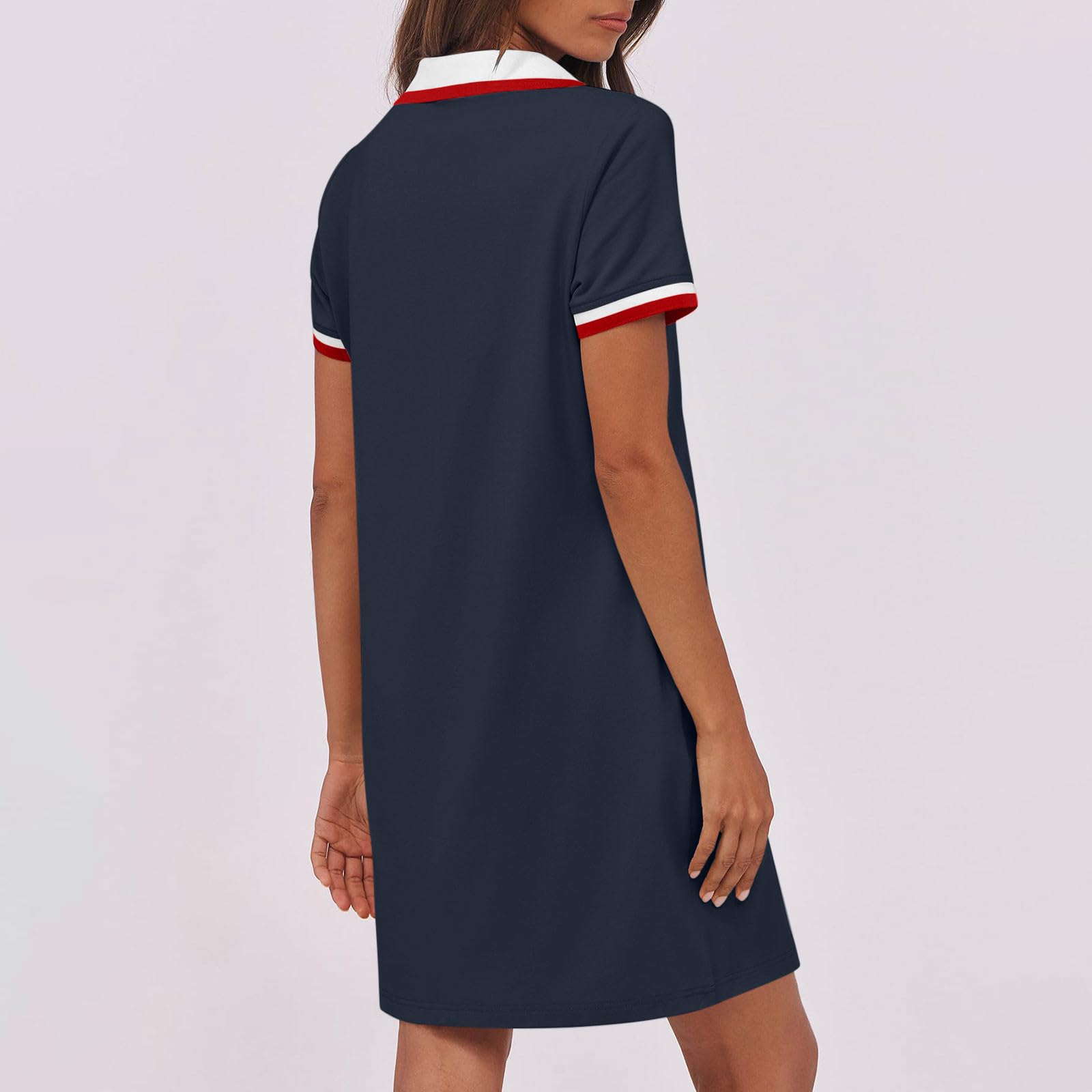 Robe polo pour femme - Mini robe d'été à revers - Longueur genou - Manches courtes - Couleur unie - Robe de golf courte avec poches - Légère et confortable - Robe de sport - Robe de tennis