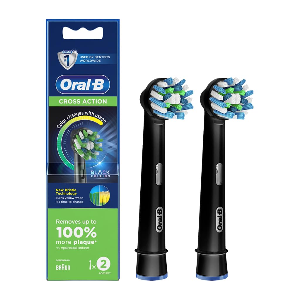 Oral-B - EB50BRB-2 CrossAction Replacement Brush Head Refill for Electric Rechargeable Black Pack Of 2 Count