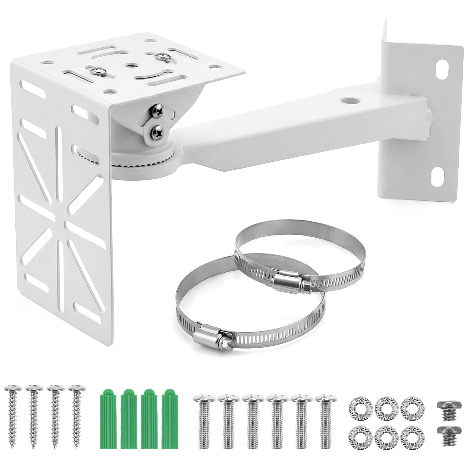 QWORK Security Camera Mount Bracket, Universal L-Shape Dome Camera Bracket, Wall & Ceiling Mount for Security CCTV Cameras, Vertical Pole Bracket & Hoop